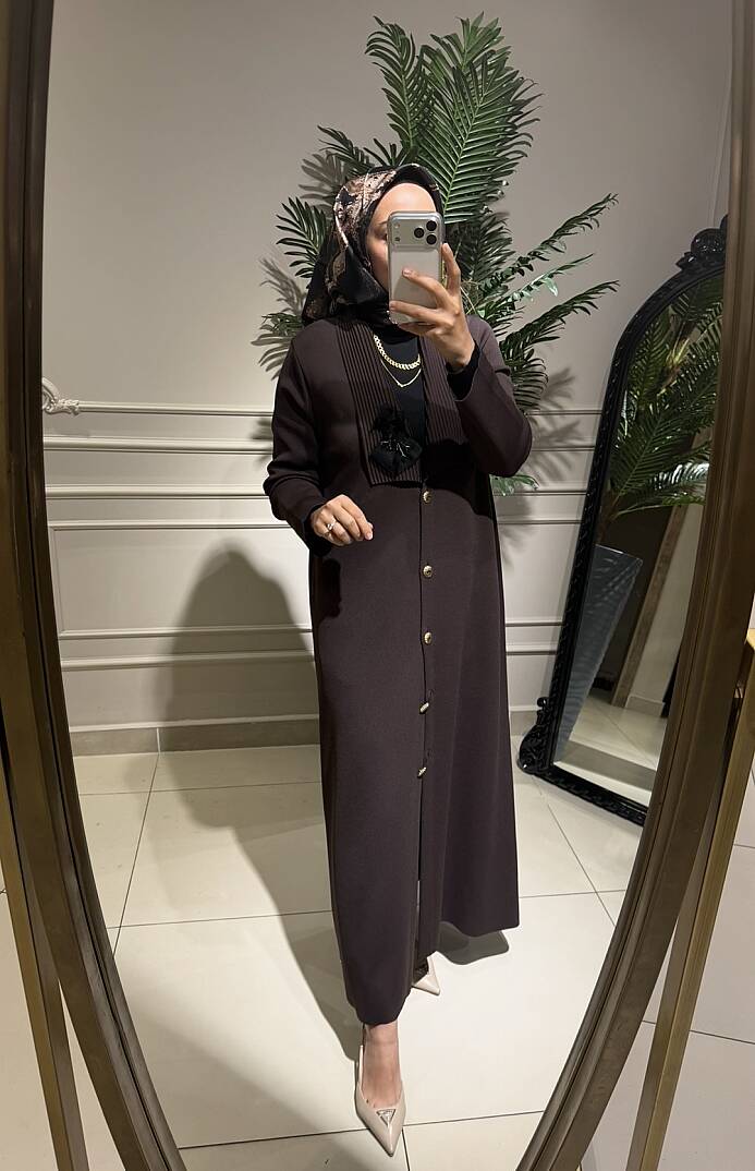 BROŞ YAKA DETAYLI ÇELİK ÖRME HIRKA - 1