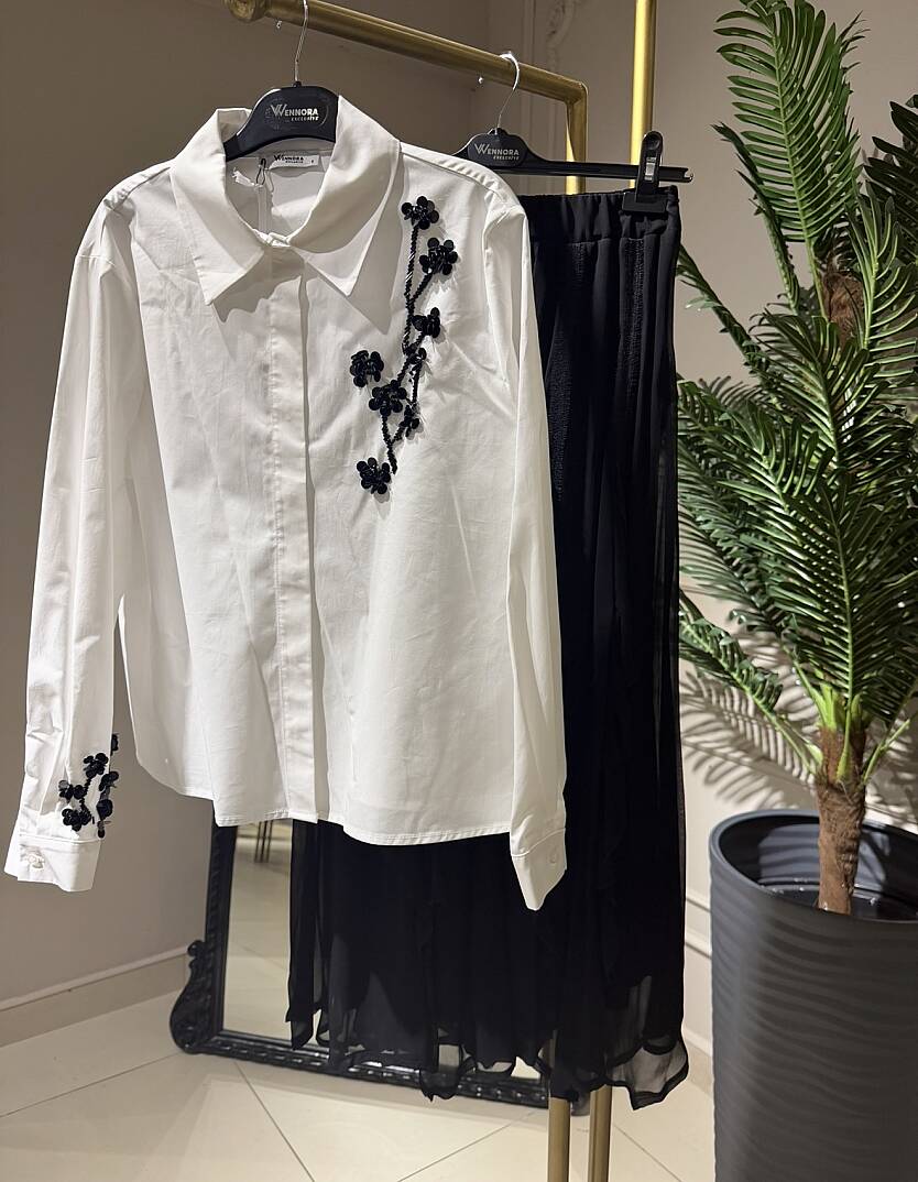 İŞLEME DETAYLI COTTON GÖMLEK  - 1