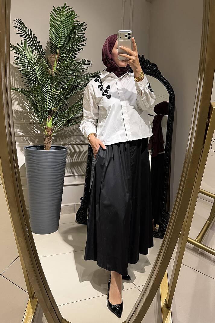 İŞLEME DETAYLI COTTON GÖMLEK  - 3